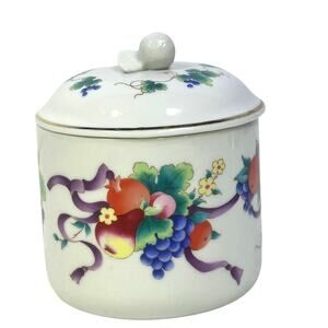 Germaine Monteil Vintage Porcelain Covered Round Trinket Candy Dish Jar